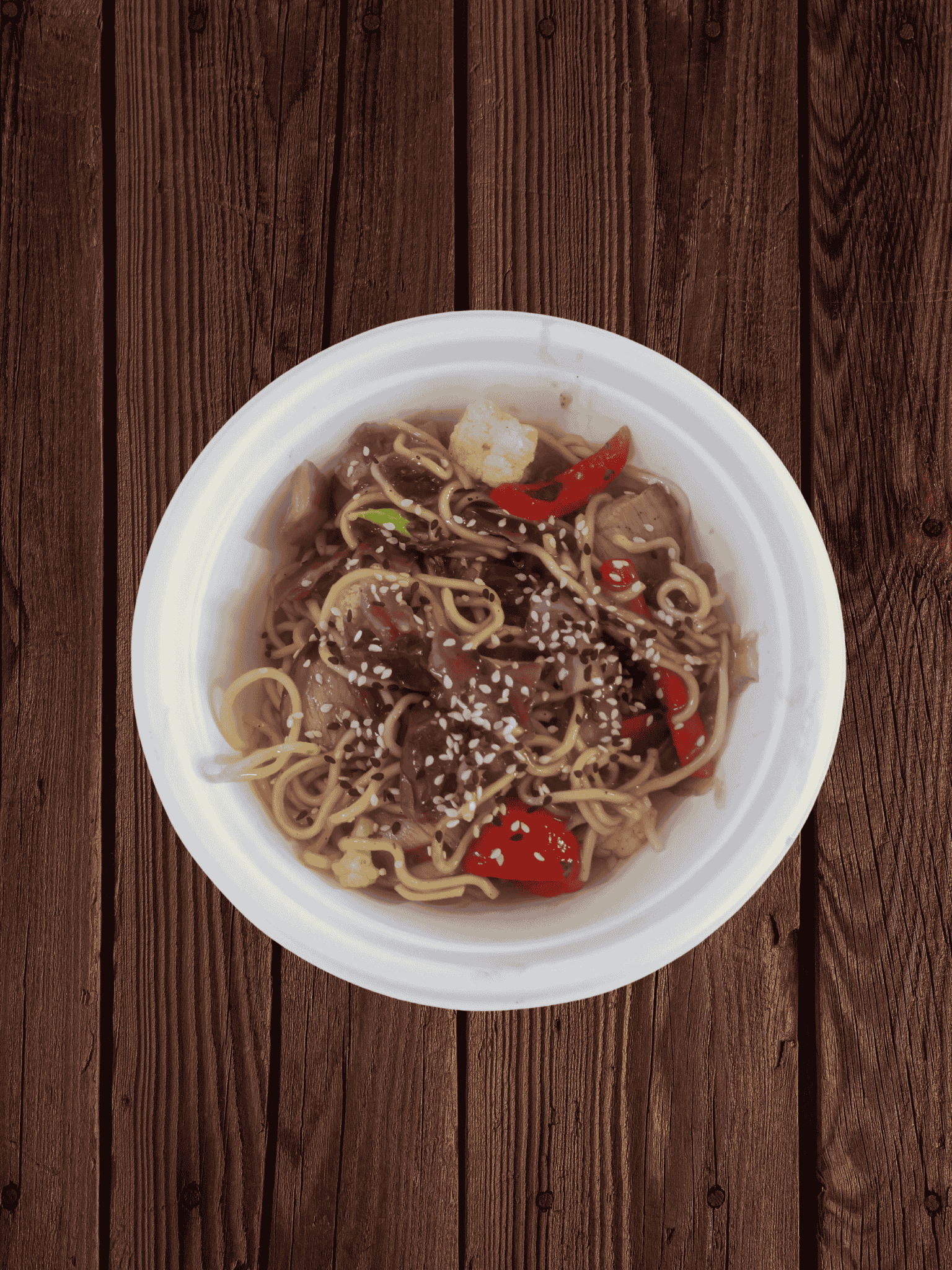 Orange Duck & Red Veg on Noodles